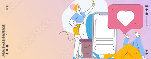 Virtual characters social communication concept business flat vector hand drawn illustration
