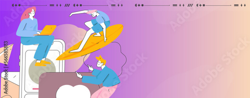 Virtual characters social communication concept business flat vector hand drawn illustration
