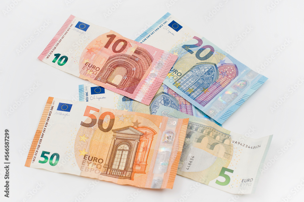 Euro banknotes of different values. Euro cash background. closeup view. Salary, savings, European union economic crisis concept.
Euro banknotes of different values. Euro cash background. closeup view. Salary, savings, European union economic crisis concept.