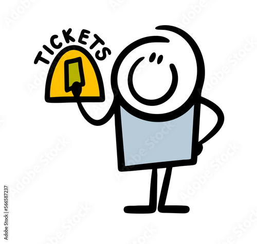 Funny doodle stickman buying tickets in the office.