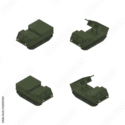 Highly mobile artillery missile system, 3D vector illustration.