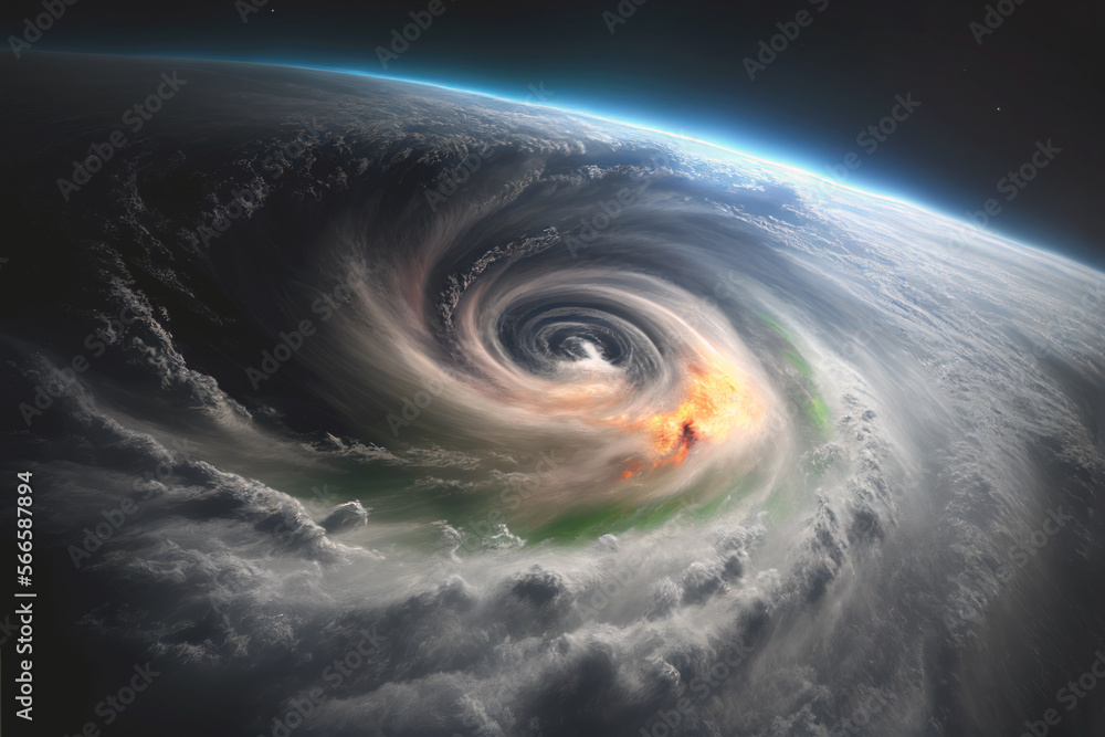 Typhoon over planet Earth, satellite view from space . The eye of the hurricane. Generative AI