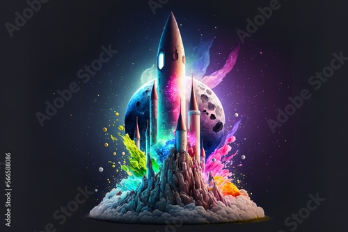 Heavy Rocket Launch On the magical Background. Generative Ai. © Concept Killer