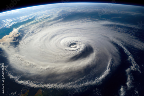 Typhoon over planet Earth, satellite view from space . The eye of the hurricane. Generative AI