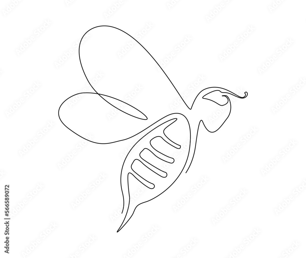 Continuous one line drawing of fliying bee. Simple illustration of honey bee line art vector illustration. Continuous one line drawing of fliying bee. Simple illustration of honey bee line art vector illustration.