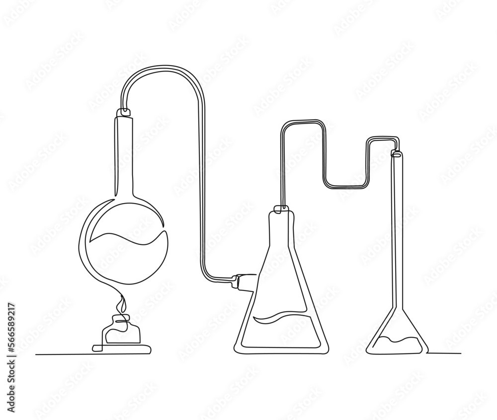 Continuous one line drawing of laboratory test tube and glass ware. Simple illustration of laboratory equipment line art vector illustration. Continuous one line drawing of laboratory test tube and glass ware. Simple illustration of laboratory equipment line art vector illustration.