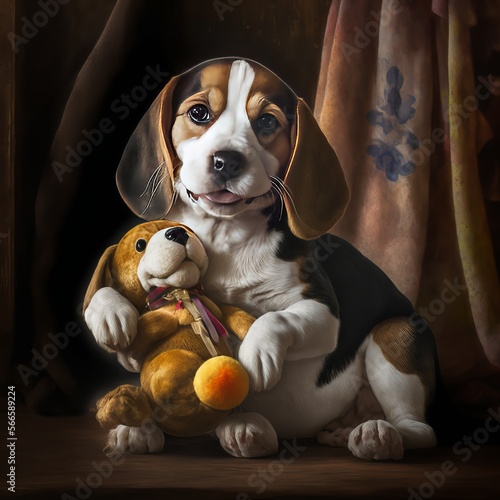 Happy Beagle in Velazquez Style A Portrait of a Cheerful Canine photo