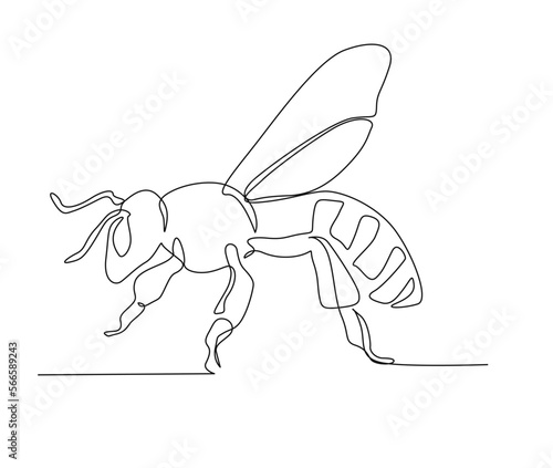 Continuous one line drawing of fliying bee. Simple illustration of honey bee line art vector illustration.