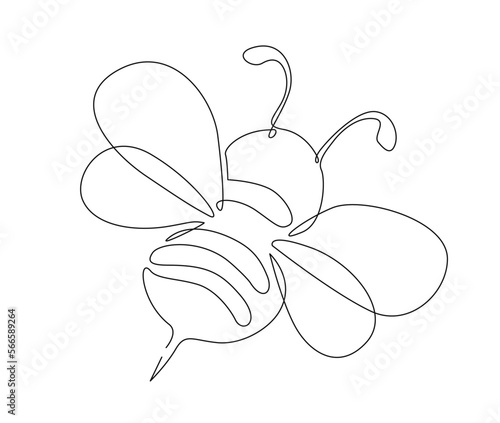 Continuous one line drawing of fliying bee. Simple illustration of honey bee line art vector illustration.