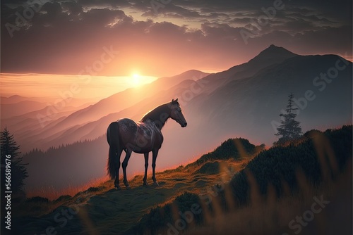 horse in the sunset , ai generated