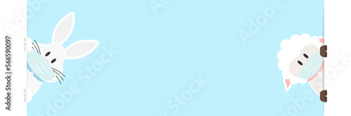 Weißer Osterhase & Schaf Maske Himmel Banner Innen