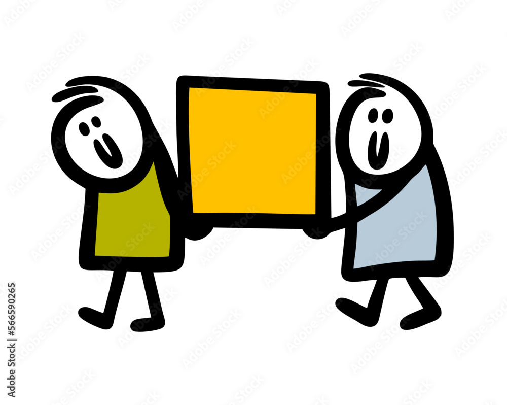 Two men from the delivery service re carrying a large heavy box in their hands. Two men from the delivery service re carrying a large heavy box in their hands.