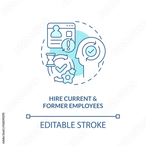 Hire current and former employees turquoise concept icon. Internal recruitment abstract idea thin line illustration. Isolated outline drawing. Editable stroke. Arial, Myriad Pro-Bold fonts used