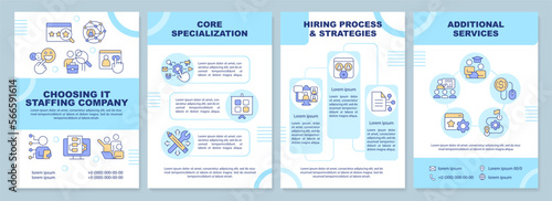 Choosing IT staffing company brochure template. Leaflet design with linear icons. Editable 4 vector layouts for presentation, annual reports. Arial-Black, Myriad Pro-Regular fonts used
