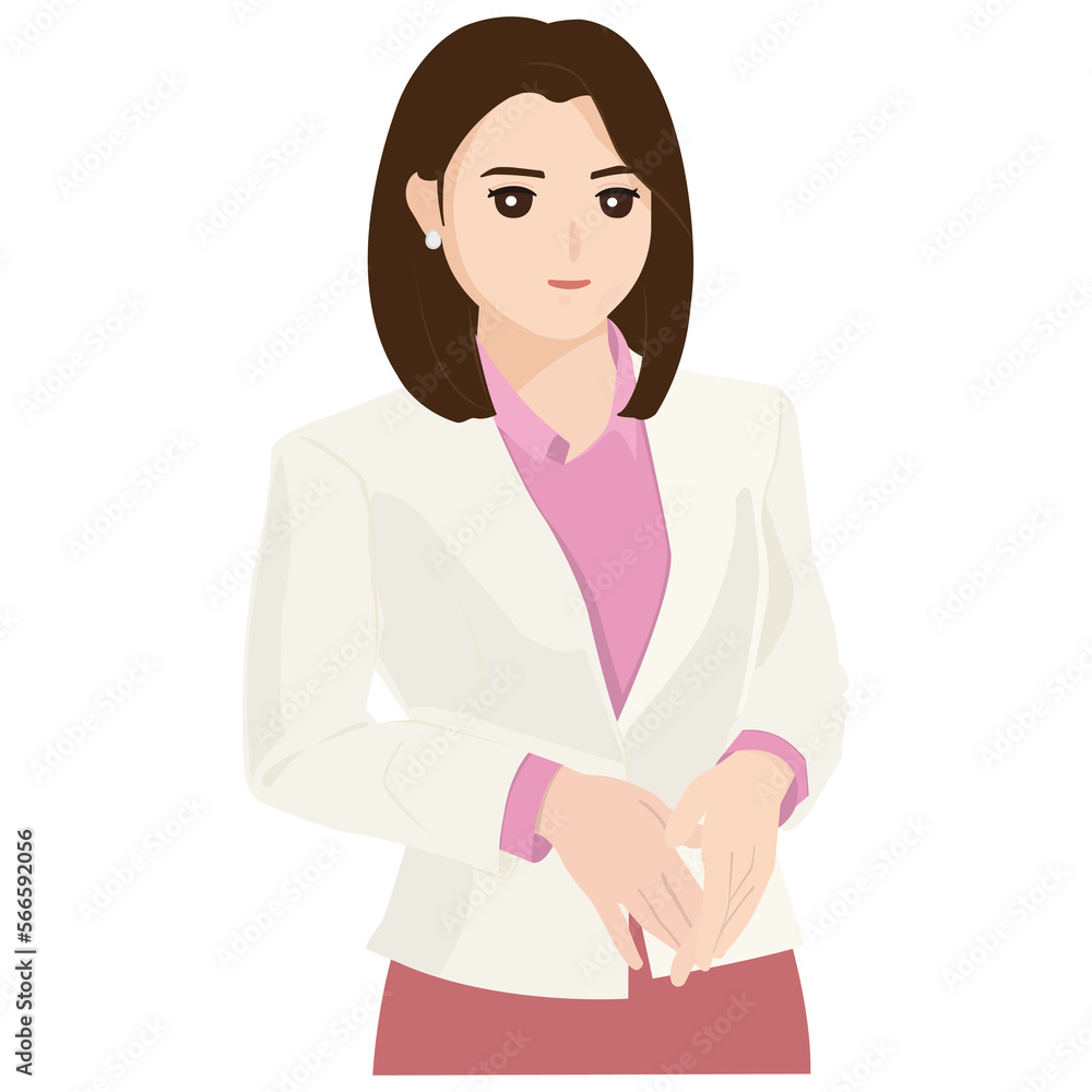 Young attractive anchorwoman in pink blouse and pink skirt presents news illustration.
Young attractive anchorwoman in pink blouse and pink skirt presents news illustration.