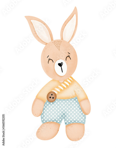 Watercolor cute bunny cartoon character