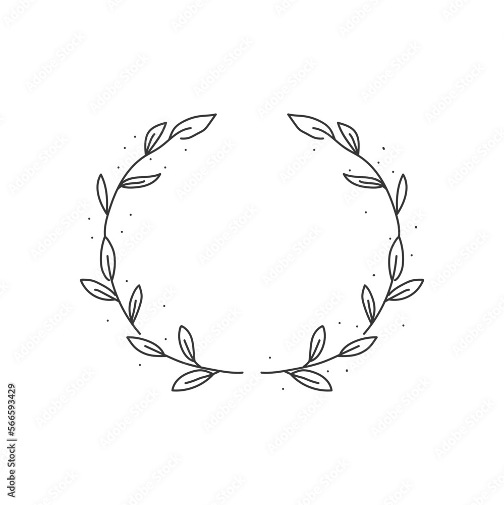 Olive leaves hand drawn wreath for card or wedding invitation. Logo ...