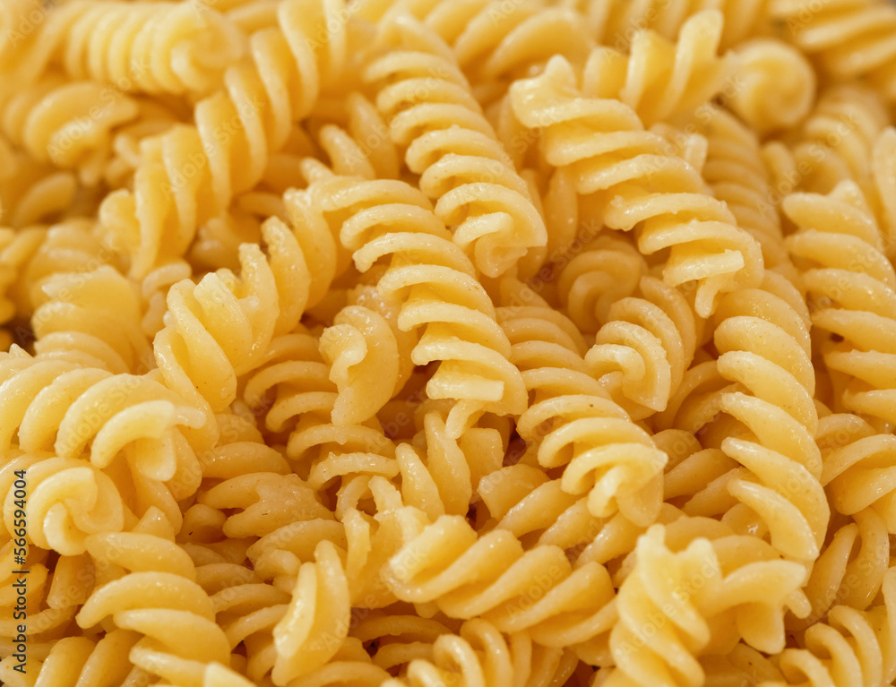 Boiled gluten free fusilli pasta made of corn and rice Boiled gluten free fusilli pasta made of corn and rice