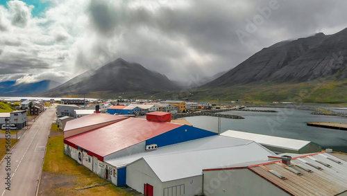 Beautiful aerial view of Olafsfjordur landscape in summer season, Iceland. photo