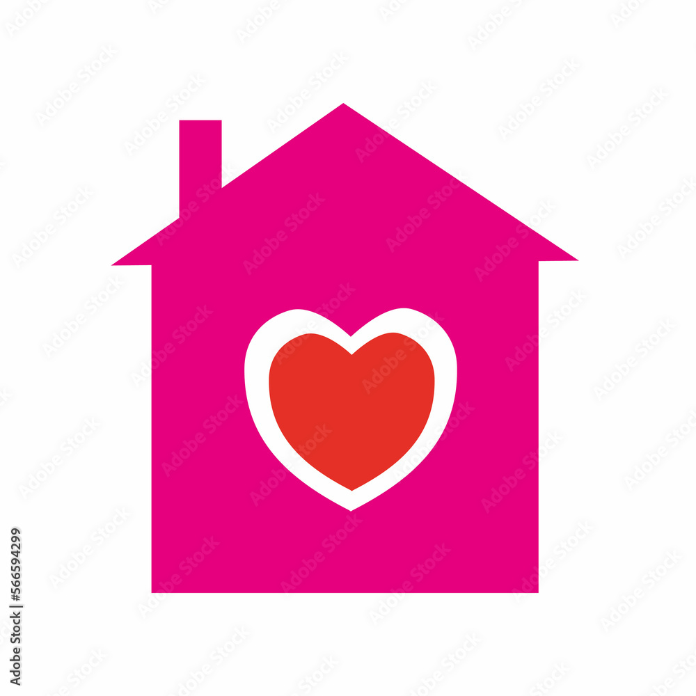 Illustration of a  house with a sign in the form of a heart, a symbol of a heart and a house isolated on a white background, a template for your design for Valentine's Day