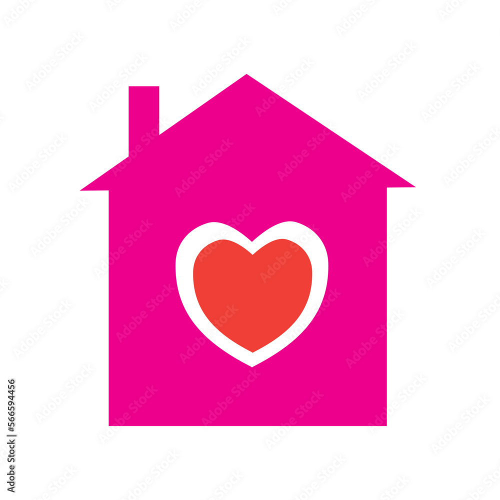 Illustration of a vector house with a sign in the form of a heart, a symbol of a heart and a house isolated on a white background, a template for your design for Valentine's Day Illustration of a vector house with a sign in the form of a heart, a symbol of a heart and a house isolated on a white background, a template for your design for Valentine's Day