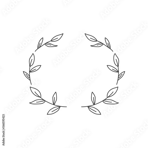 Olive leaves hand drawn wreath for card or wedding invitation. Logo frame, leaves and olive, simple black and white style