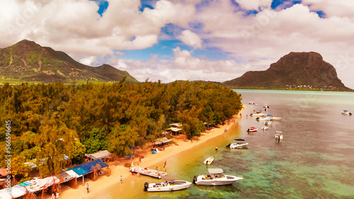 Ile Aux Benitiers, Mauritius Island. Amazing aerial view with Mauritius Island on the background photo