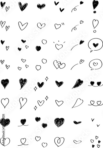 使いやすい手描きのハートセット　かわいい　黒