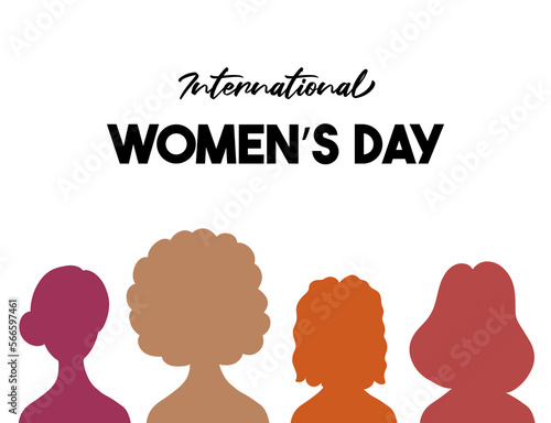 International women's day poster. 5 colorful women silhouettes on the white background © Maryna