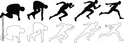 Sprinter silhouettes. Running athlete pose