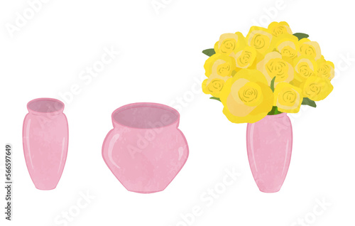 Illustration set of cute roses arranged in a vase