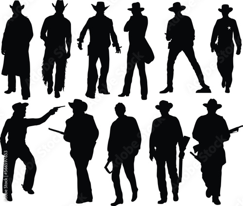 Cowboy pose with gun silhouettes. Man silhouettes photo