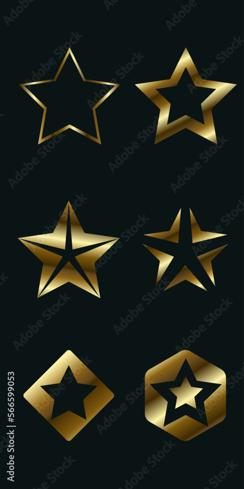 SIX golden stars light, and different stars icon in premium shapes, symbols, icons vector illustration.