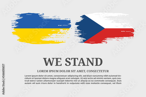 Ukraine and Czech Republic flags flag grunge brush and poster, vector