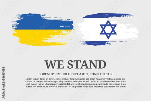 Ukraine and Israel flags flag grunge brush and poster, vector