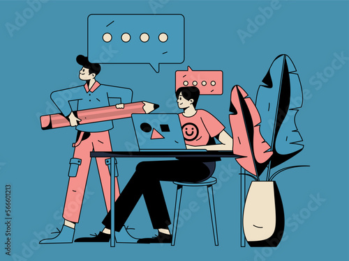 Business people working in flat vector concept operation hand drawn illustration
