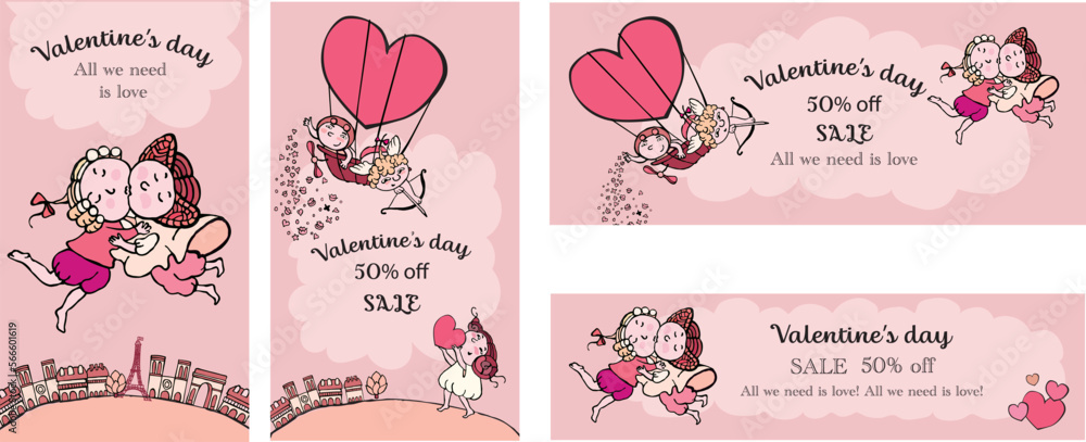 Lovely romantic template for social media,card, banner, poster, letter with happy lovers, pair. Vector illustration Lovely romantic template for social media,card, banner, poster, letter with happy lovers, pair. Vector illustration