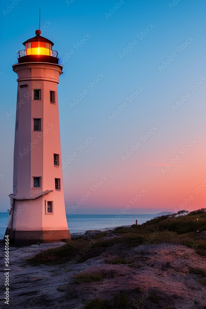 sunset view and lighthouse - generative ai
