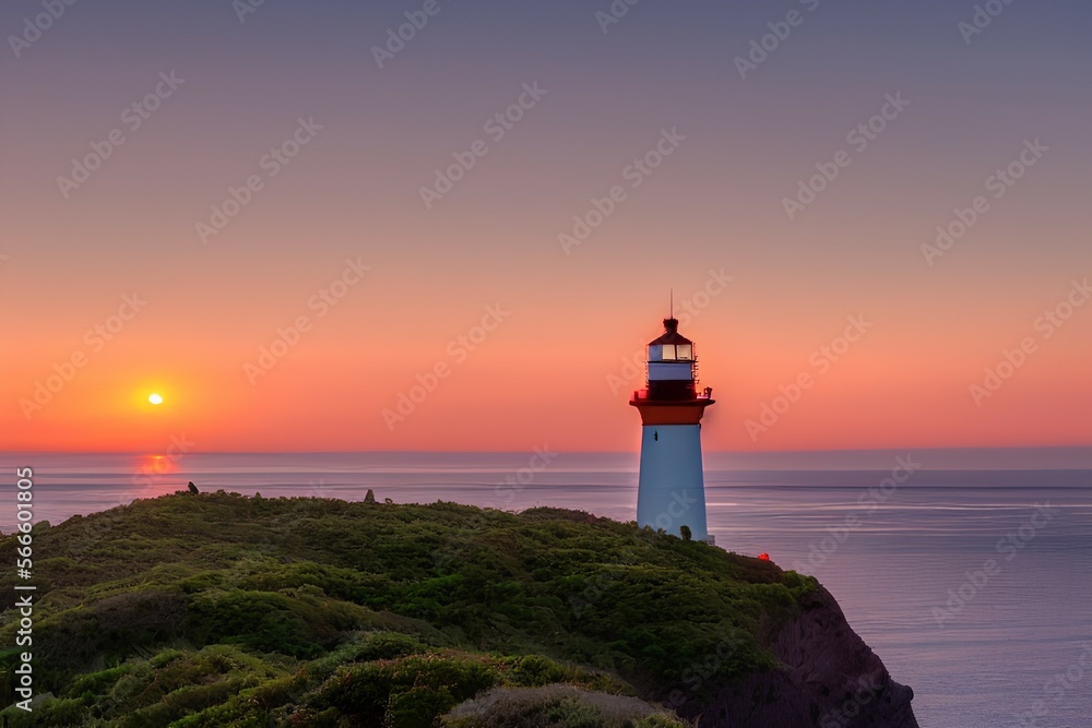 sunset view and lighthouse - generative ai

