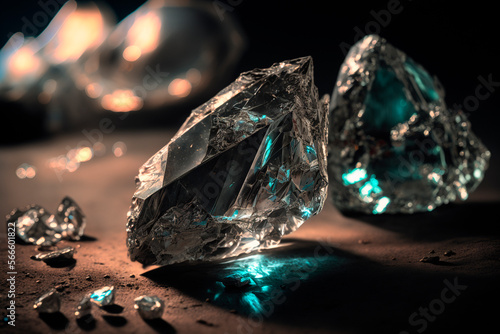 Uncut rough diamonds close up. Ai generative photo