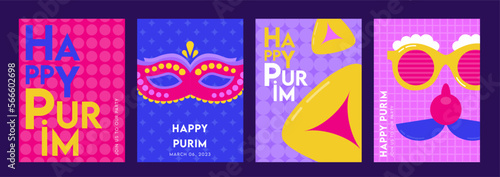 Carnival colorful posters set, flyer or invitation. Funfair funny tickets design with mask and crown on colorful modern geometric background in modern colorful style