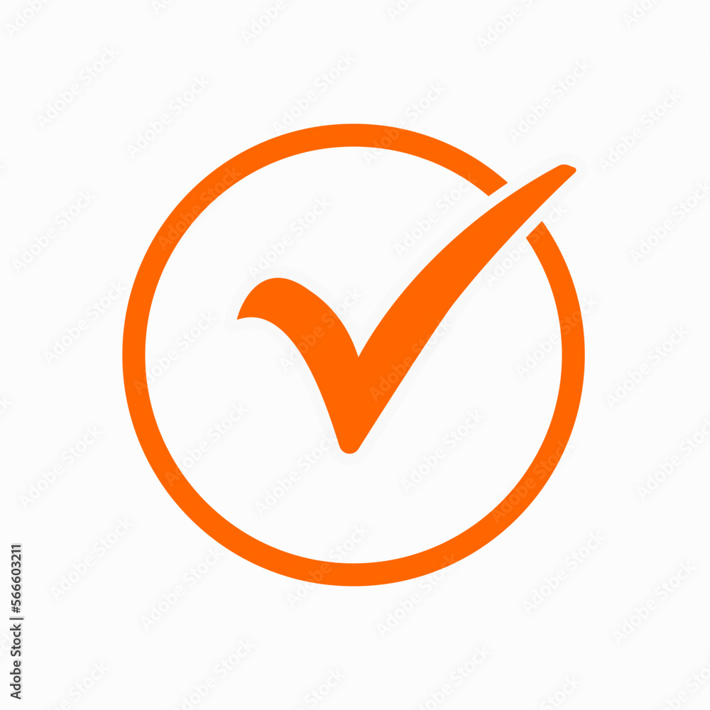 Orange check mark icon. Tick symbol in orange color, vector illustration. Orange check mark icon. Tick symbol in orange color, vector illustration.