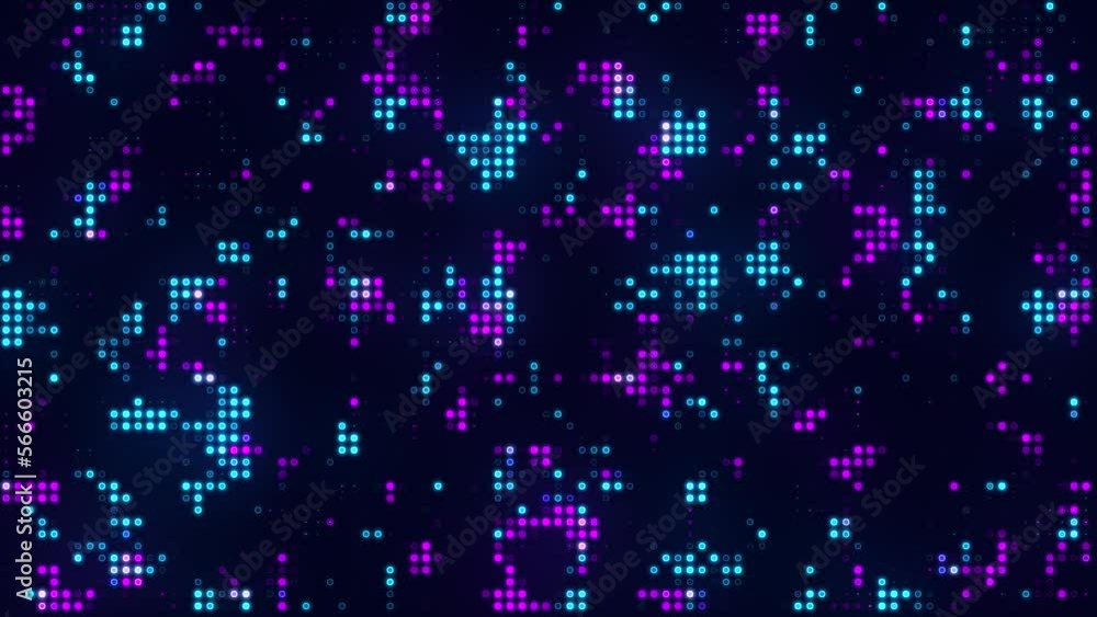 Abstract animated purple and blue background of digital square shapes and pixels moving. Video animation 30 fps 4K seamless loop Abstract animated purple and blue background of digital square shapes and pixels moving. Video animation 30 fps 4K seamless loop