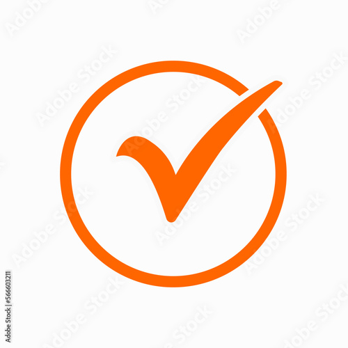 Orange check mark icon. Tick symbol in orange color, vector illustration.
