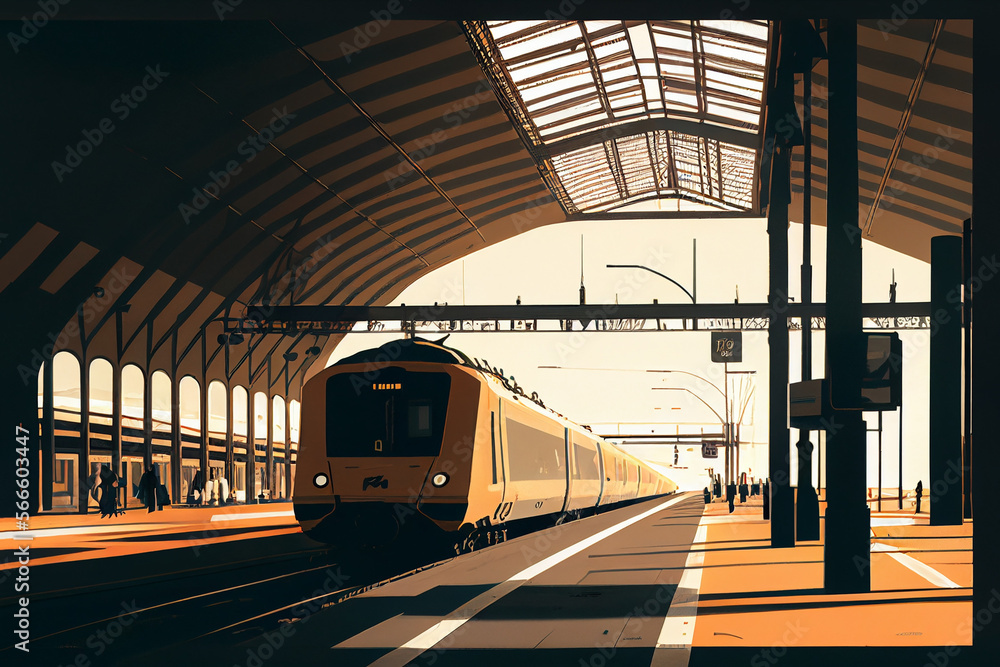 Fototapeta premium train en gare illustration minimaliste