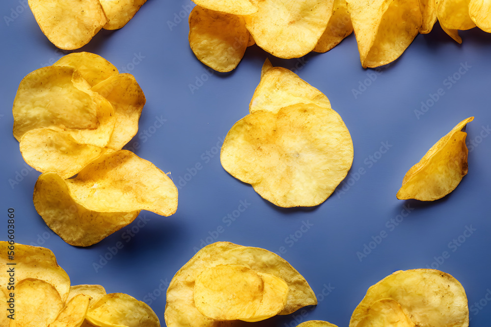 Realistic illustration of potato chips, using Generative AI Realistic illustration of potato chips, using Generative AI