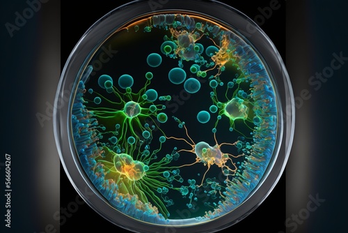 virus evolving on a plate, Macro close up shot of bacteria and virus cells in a scientific