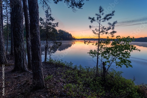 karelia lake landscape after sunset