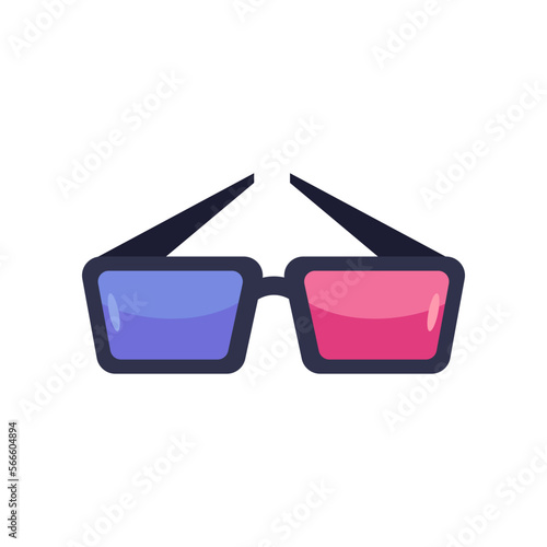 Colorful 3d glasses vector illustration. Equipment for filmmaking, element of action film set isolated on white background. Cinematography, filmmaking, professions concept