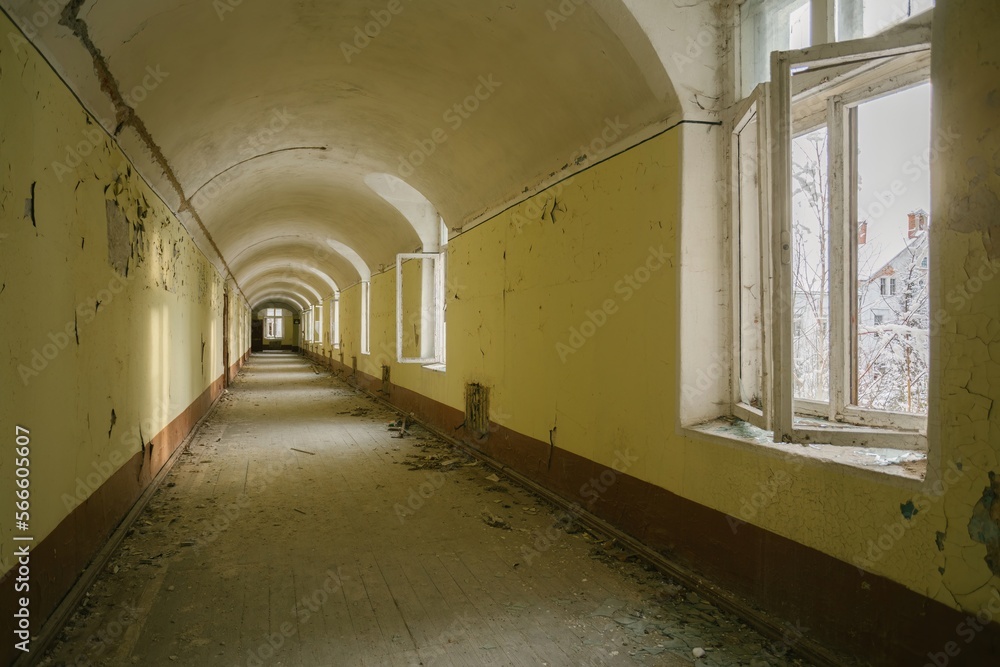 long corridor of an abandoned building